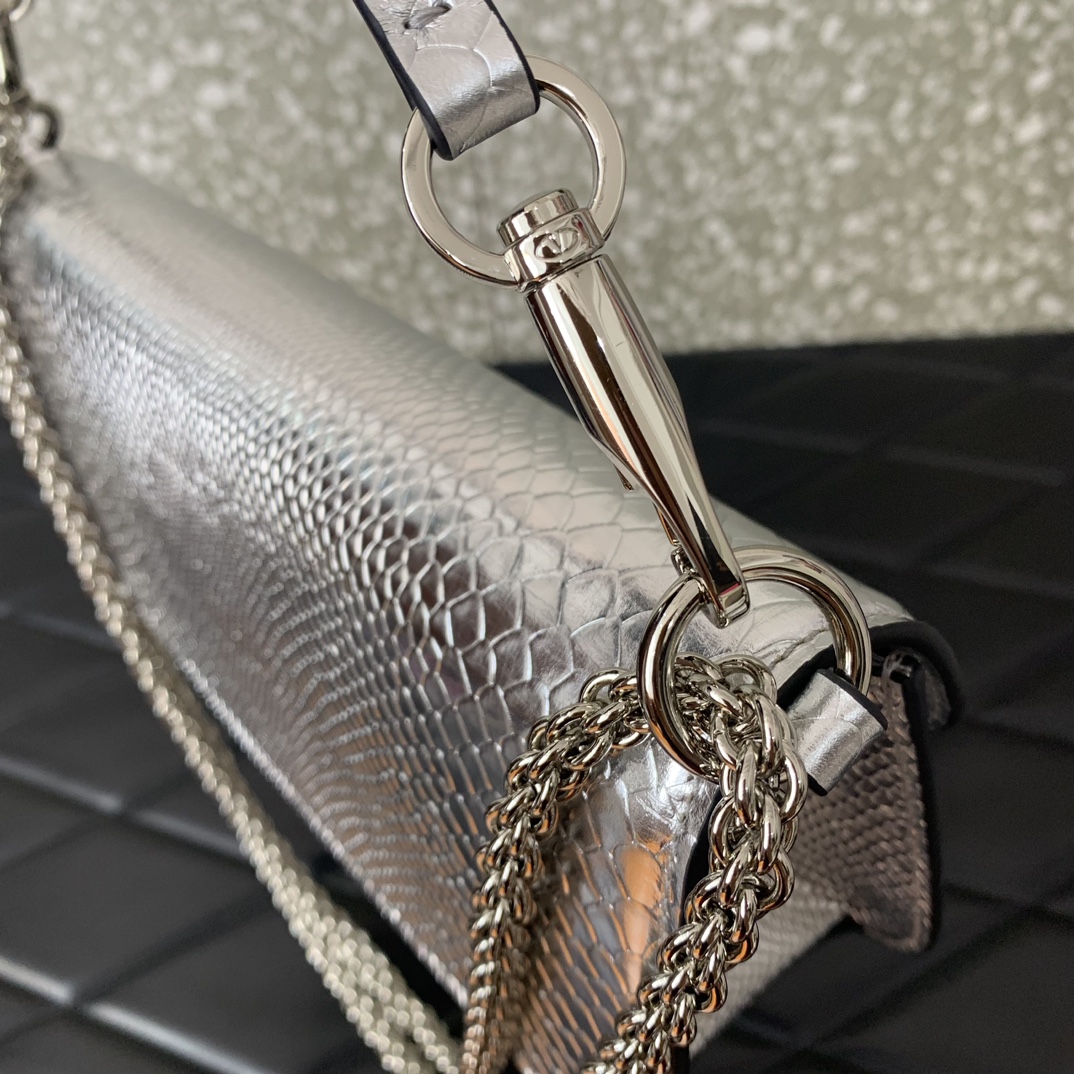 Valentino Garavani Loco Shoulder Bag in Silver Snake Grain Calfskin Leather